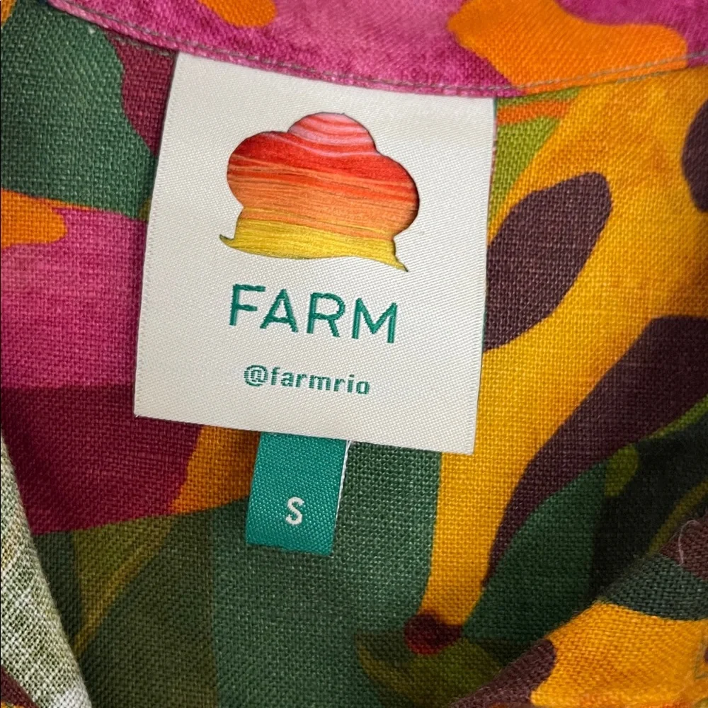 FARM Rio Multicolor Banana Long Sleeve Linen Shorts Jumpsuit Size Small - Picture 5 of 9